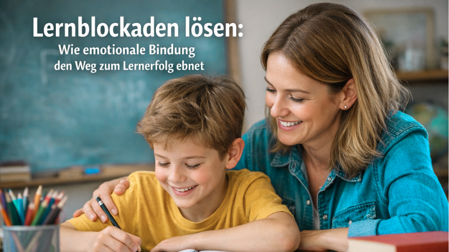 Mutter mit Kind beim Hausaufgaben machen, beide lächeln