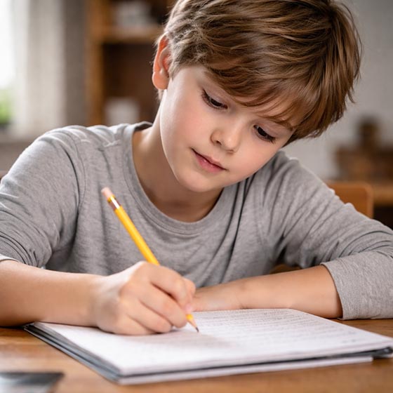 konzentriertes kind am schreibtisch