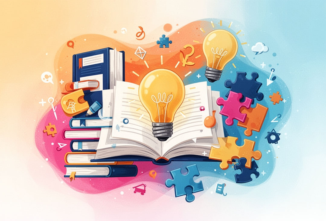 Zeichnung eines Bücherstapels